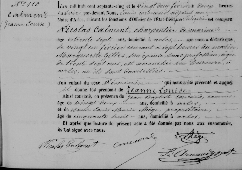 Certidão de nascimento de Jeanne