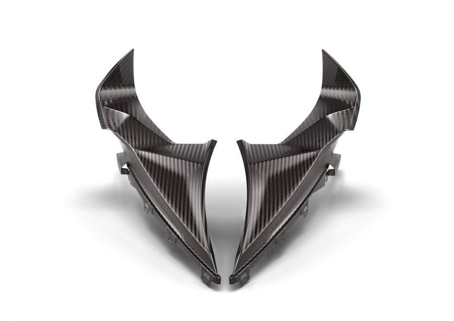 M Performance Parts for the BMW S 1000 RR. M carbon fairing side panel, upper left; M carbon fairing side panel, upper right.