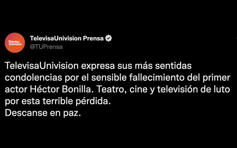 Publicação da Televisa no Twitter
