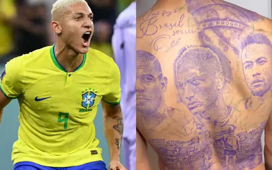 Ronaldo, Neymar e Pelé são homenageados por Richarlison com tatuagem nas costas