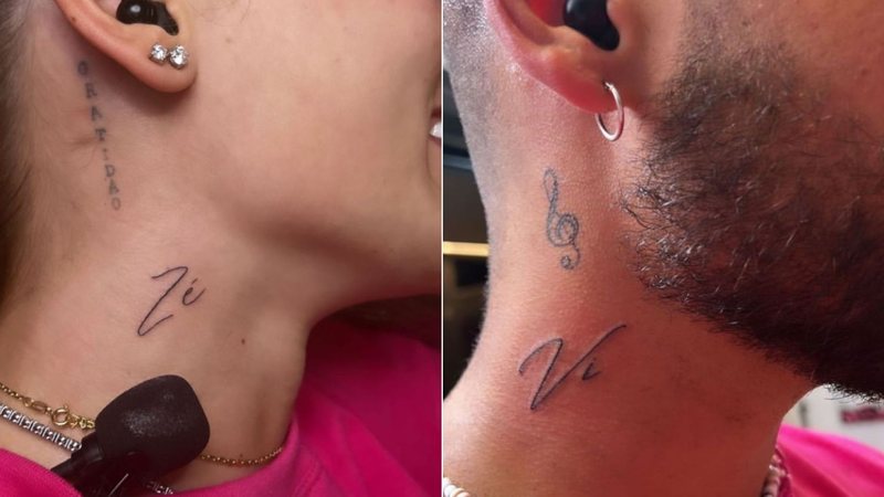 Juntos desde 2020, o casal de influenciadores tatuou seus nomes no pescoço e compartilharam o registro nas redes sociais.