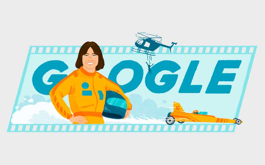 O Doodle do Google de hoje, ilustrado pela artista convidada surda Meeya Tjiang, de Washington DC, celebra o 77º aniversário de Kitty O'Neil, que um dia foi coroada como "a mulher mais rápida do mundo".