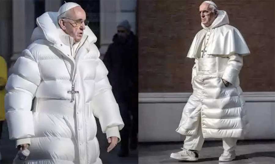 As imagens que estão circulando nas redes sociais mostram o Papa Francisco em diferentes poses, incluindo uma em que ele aparece de perfil e outra em que está cantando, empolgadamente segurando um microfone e usando óculos amarelos. É importante ressaltar que todas essas imagens são falsas, geradas por meio do Midjourney, um programa de inteligência artificial que cria arte a partir de uma descrição textual.