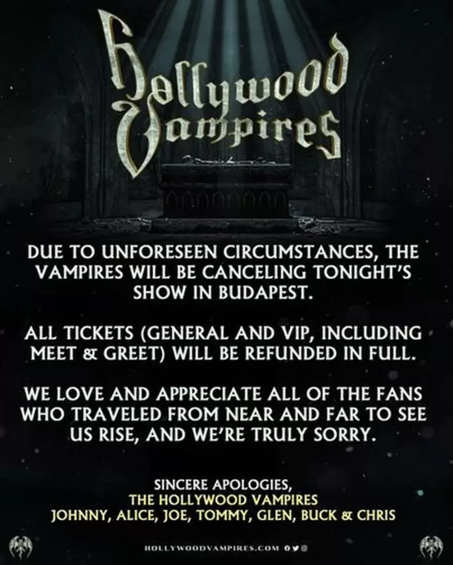 Hollywood Vampires divulgou comunicado oficial após cancelamento de shows