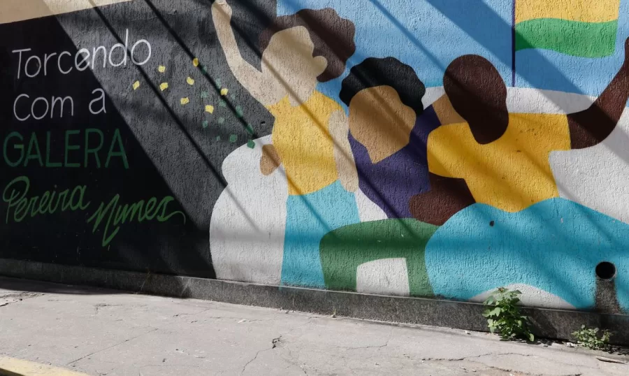 Trechos da Rua Pereira Nunes, em Vila Isabel, pintados para a Copa do Mundo de futebol feminino (Fernando Frazão/Agência Brasil)