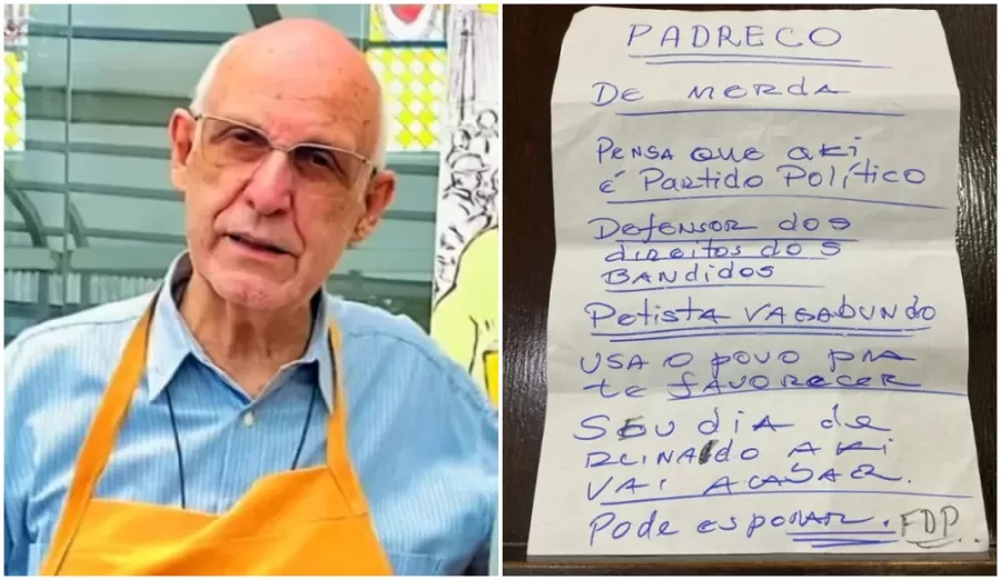 Padre Júlio Lancellotti recebeu bilhete com ameaça (Reprodução/EPTV e Instagram)