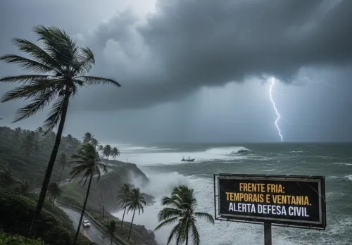 Frente fria causa temporais e ventania em três regiões do país nesta terça-feira